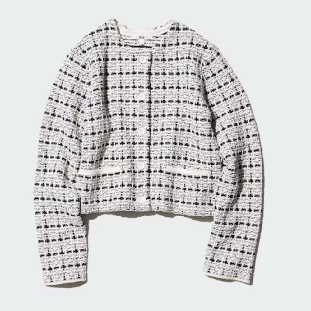 Uniqlo Women's Black and Cream Tweed Blazer